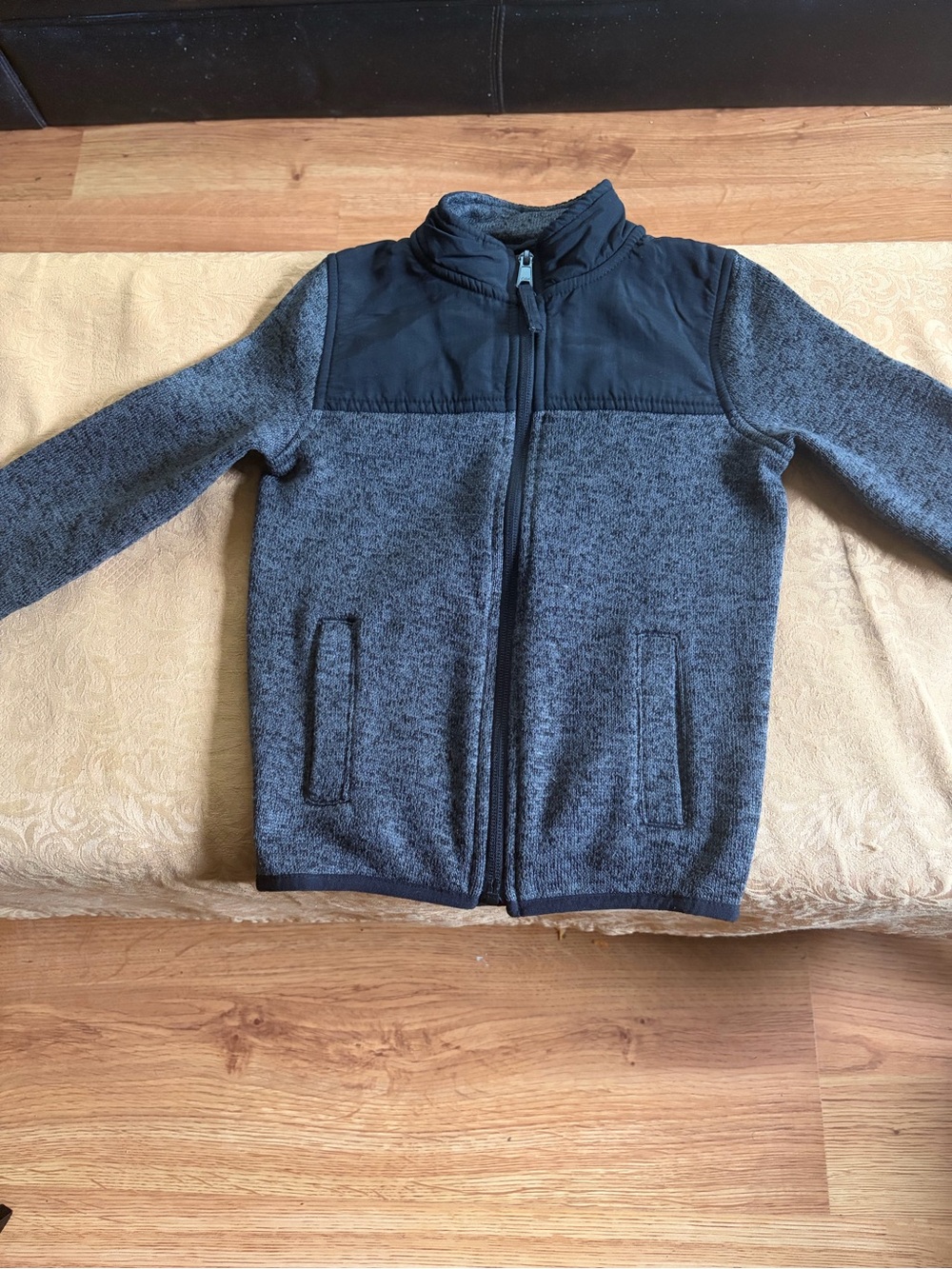 The Children's Place Dark Gray Fleece Jacket with Black Trim